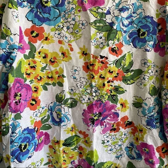 ORCHADIA CASUALS Vintage Linen Floral Print Blouse White M - Picture 4 of 7